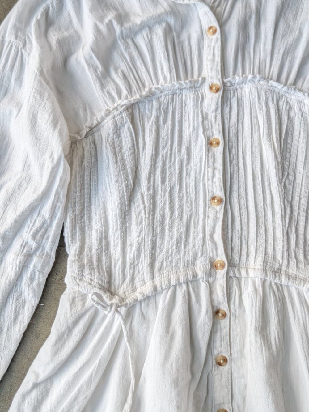 Anthropologie Pilcro White Shirred Corset Buttondown Long Sleeve Midi Dress - Picture 5 of 11